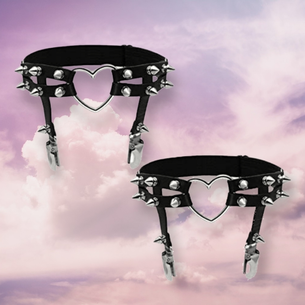Killer Garter Belts 2pc | Heart Studded Spikes Alloy | Gothic Punk Emo Grunge
